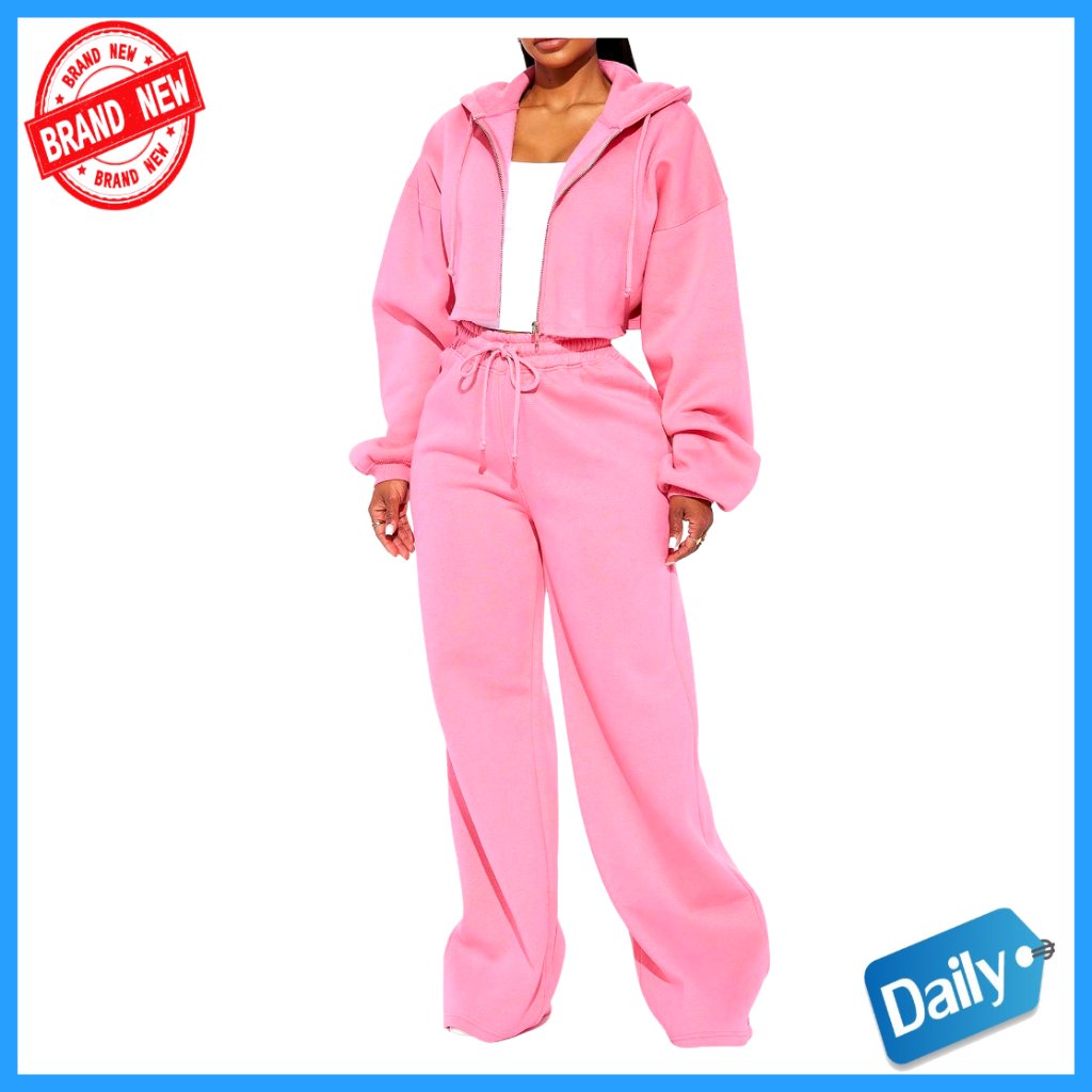 Medium Polyester Zip Hoodie Sweatpants Set Casual Streetwear
